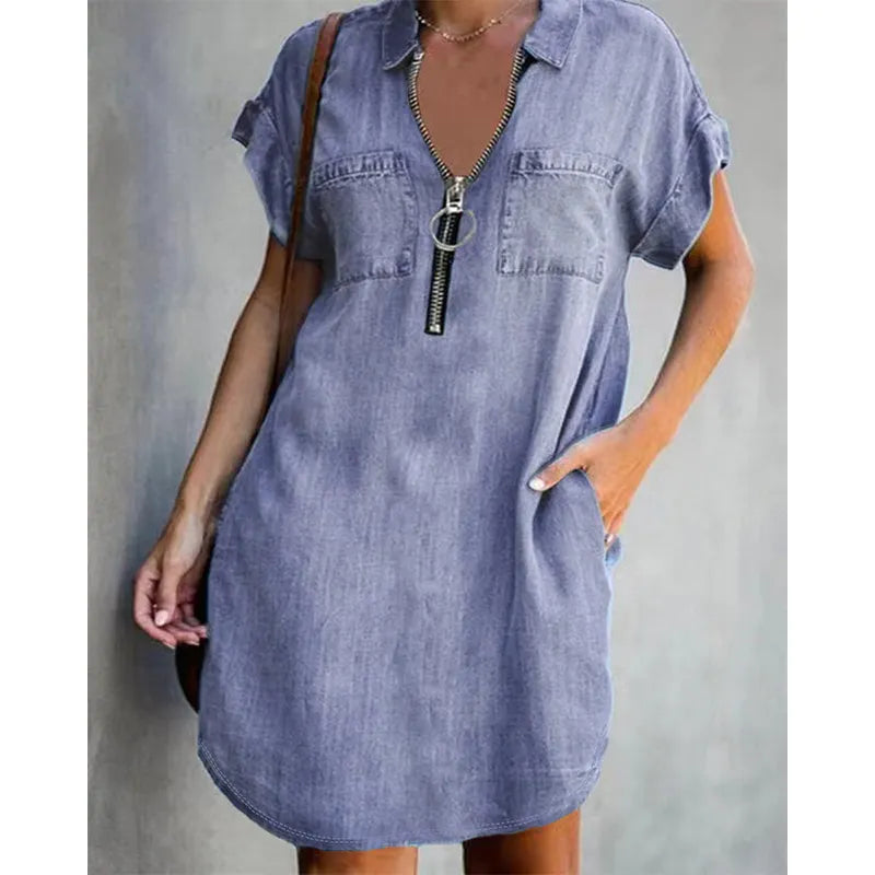 Odette | Women's Denim Mini Dress Short Sleeve - Image 1