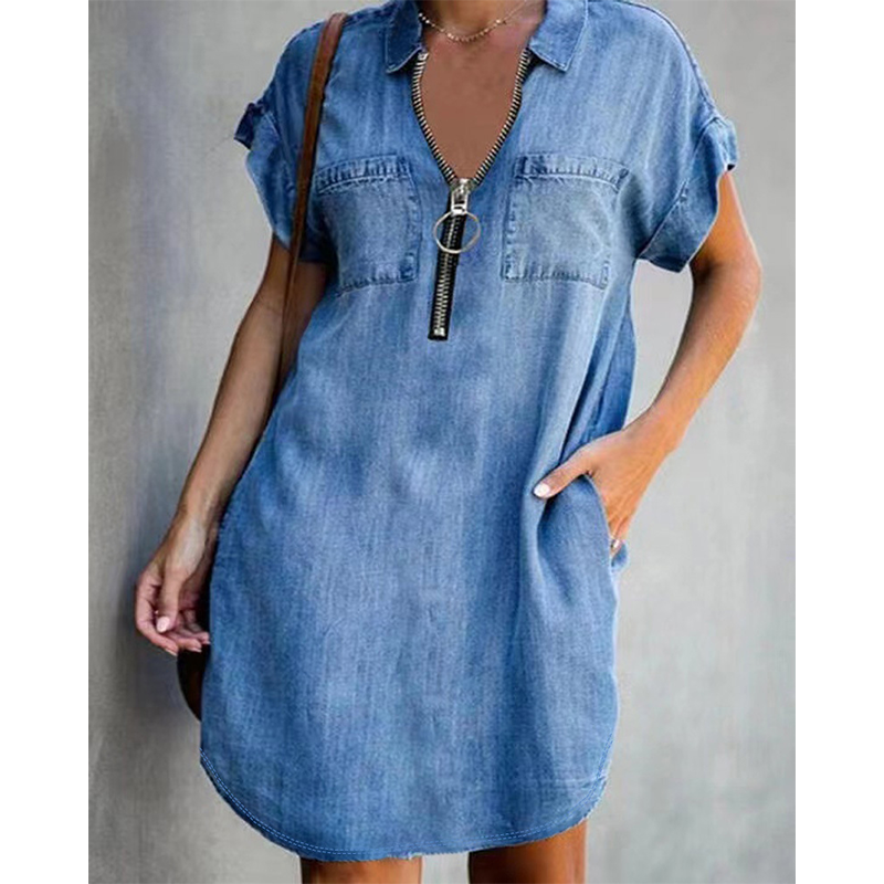 Odette | Women's Denim Mini Dress Short Sleeve - Image 3