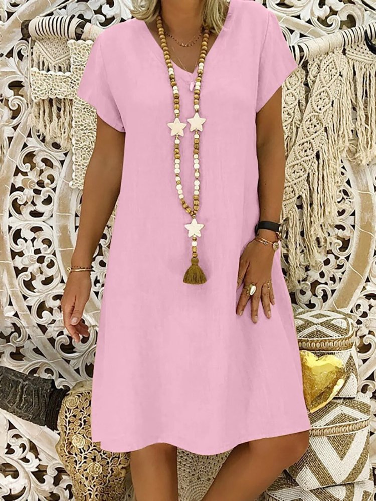 Ondine | Women's Short Sleeve V-Neck Mini Dress - Beige - Image 7