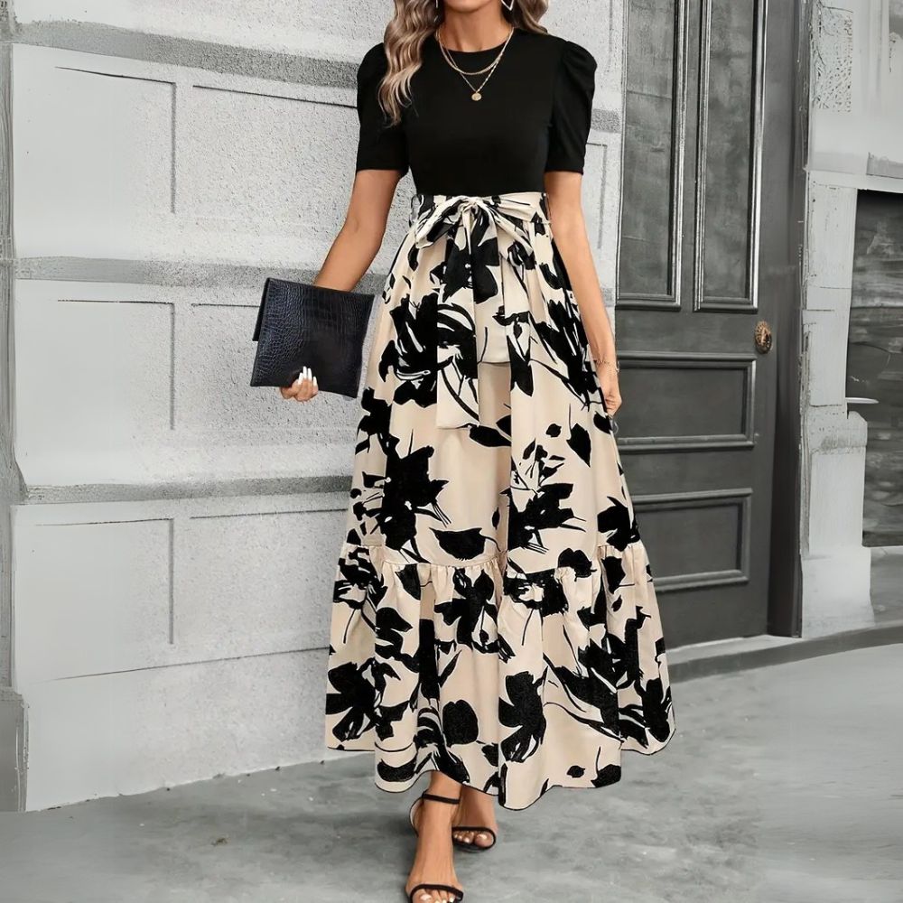 Oralie | Women's Maxi Dress Puff Sleeve Print Skirt - Image 1