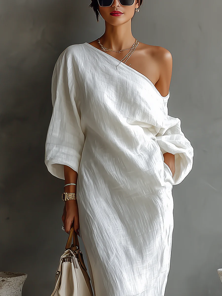 Orindel | Women's One-Shoulder Maxi Dress - White - Image 2