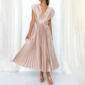 Orinthel | Women's Wedding Guest Dress Pleated Midi - Beige - Image 1