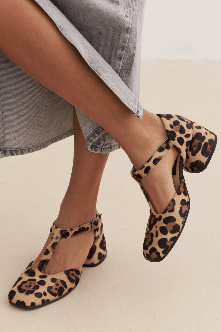 Orvaine | Women's Leopard Print T-Bar Block Heel - Leopard - Image 2