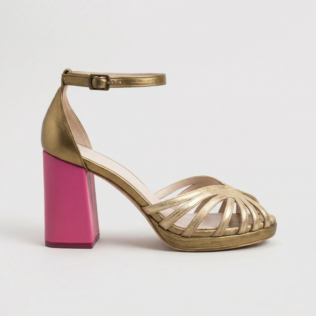 Orvana | Women's Block Heel Sandals Strappy - Gold - Image 1