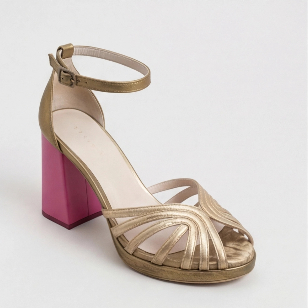 Orvana | Women's Block Heel Sandals Strappy - Gold - Image 2