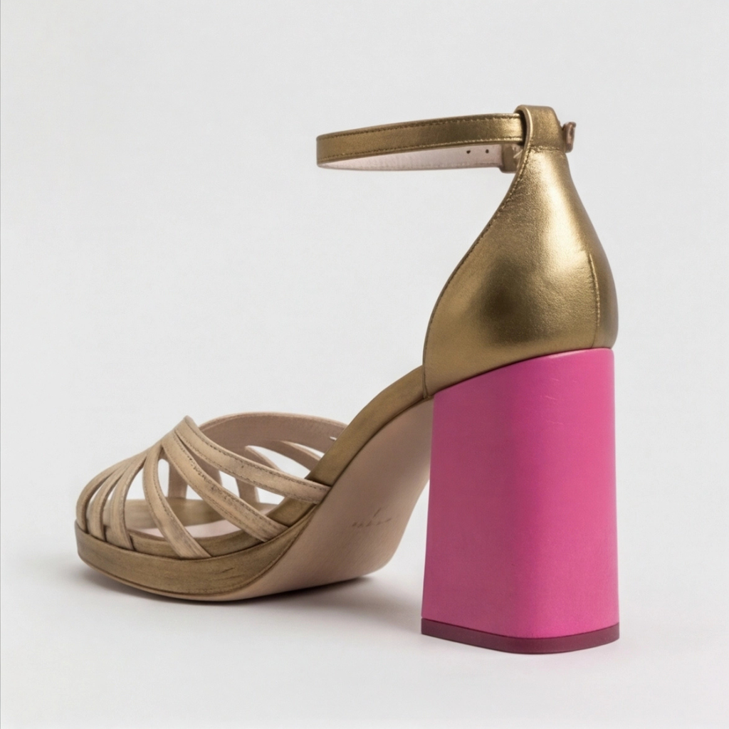 Orvana | Women's Block Heel Sandals Strappy - Gold - Image 4