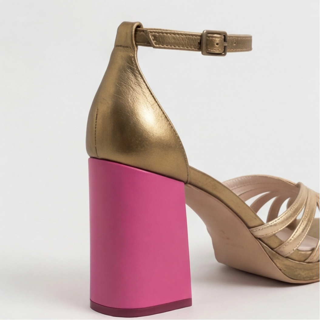 Orvana | Women's Block Heel Sandals Strappy - Gold - Image 7
