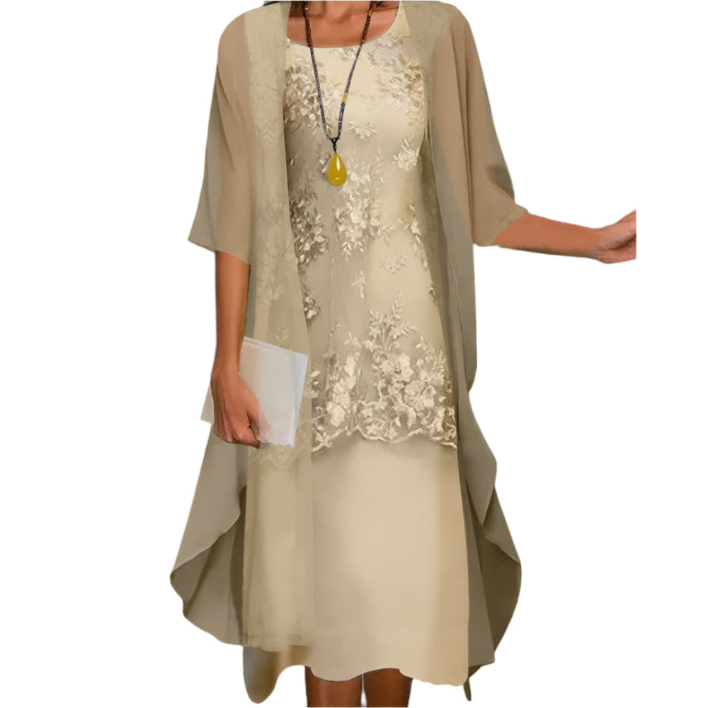 Orvella | Women's Cocktail Dress with Lace Overlay - Image 2