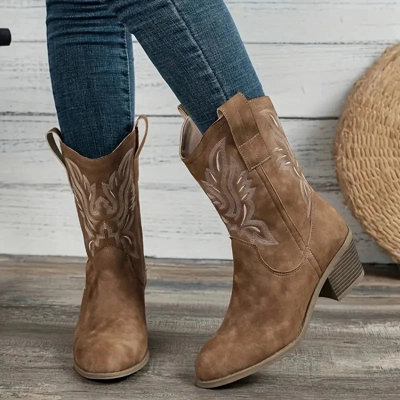 Orvella | Women's Mid-Calf Block Heel Cowboy Boots - Image 1