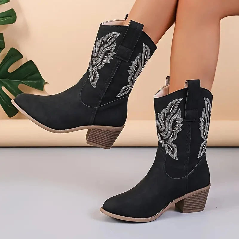 Orvella | Women's Mid-Calf Block Heel Cowboy Boots - Image 2