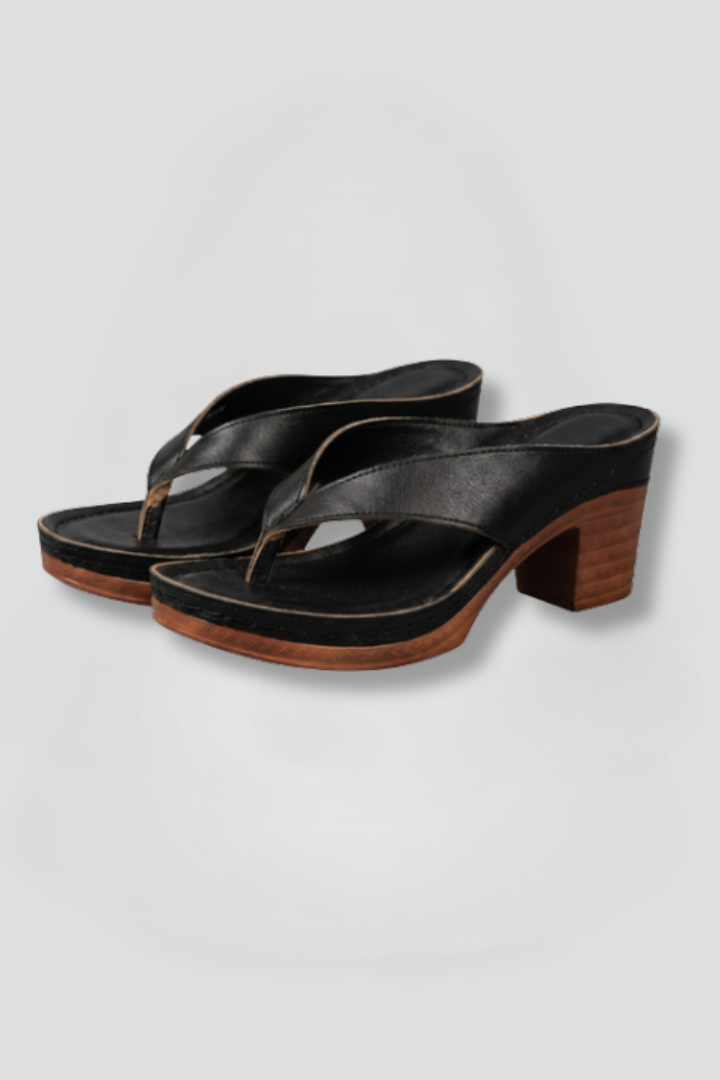 Orvelle | Women's Block Heel Thong Sandals - Black - Image 2