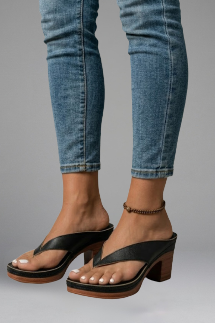 Orvelle | Women's Block Heel Thong Sandals - Black - Image 5