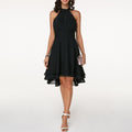 Orvelle | Women's Cocktail Dress Halter Tiered Hem - Black - Image 1