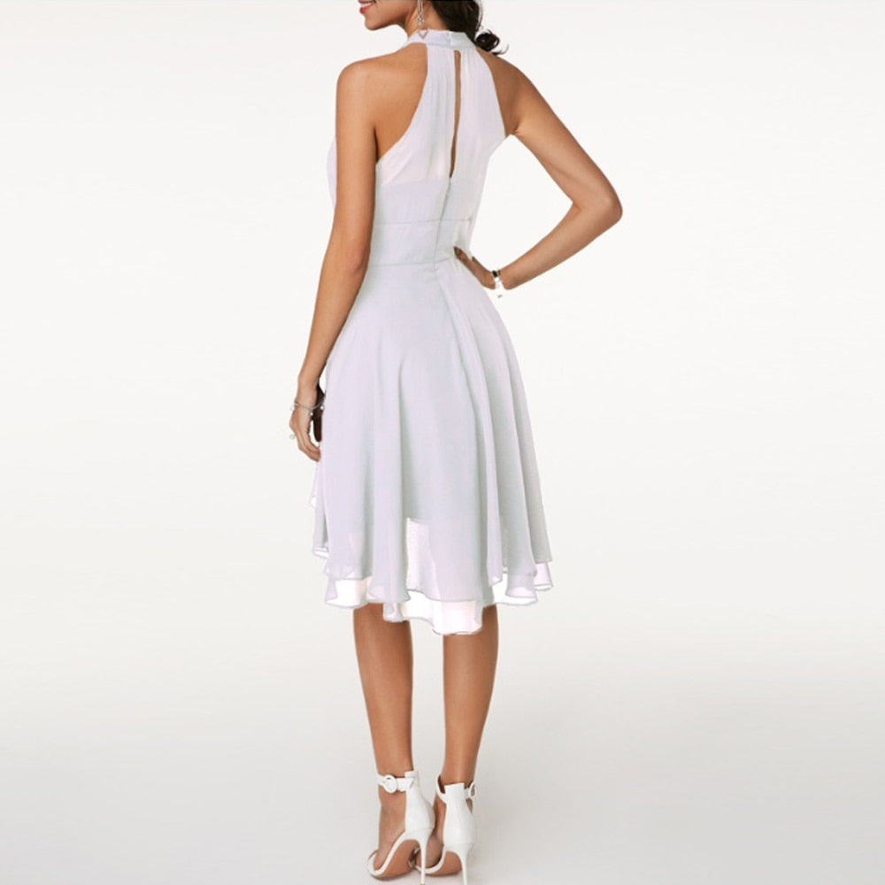 Orvelle | Women's Cocktail Dress Halter Tiered Hem - Black - Image 7