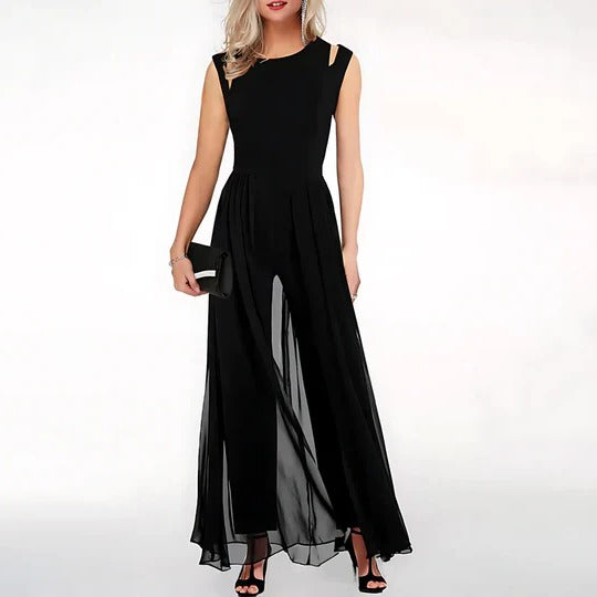 Orvelle | Women's Evening Jumpsuit Chiffon Overlay - Royal Blue - Image 3