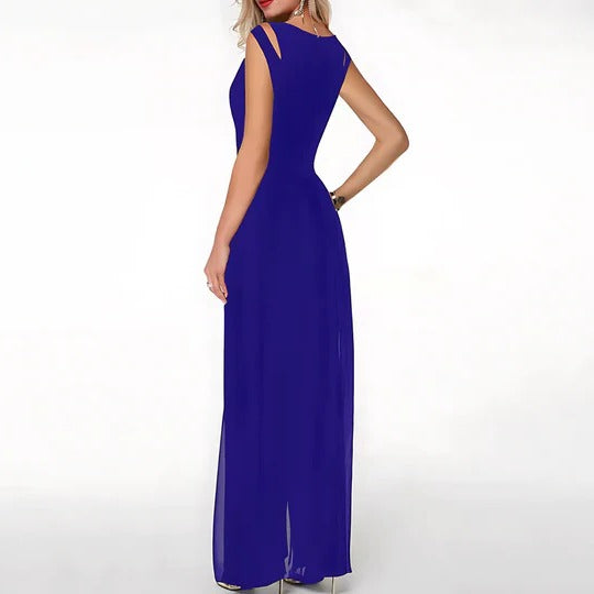 Orvelle | Women's Evening Jumpsuit Chiffon Overlay - Royal Blue - Image 4