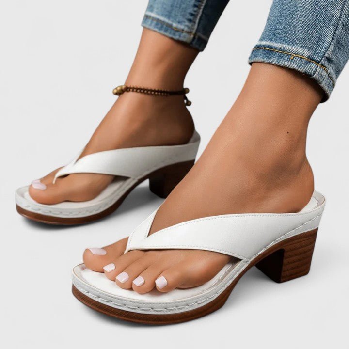 Orvendel | Women's Block Heel Sandals Toe-Post - Black - Image 4