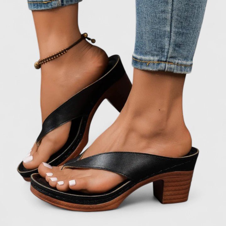 Orvendel | Women's Block Heel Sandals Toe-Post - Black - Image 7