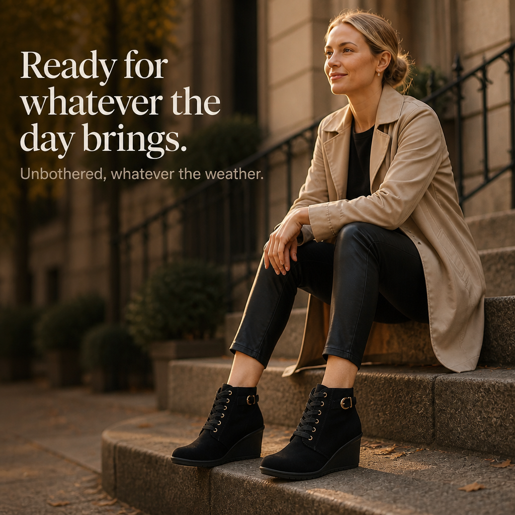 Orvielle | Women's Wedge Ankle Boots Lace-Up - Black - Image 12