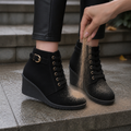 Orvielle | Women's Wedge Ankle Boots Lace-Up - Black - Image 2