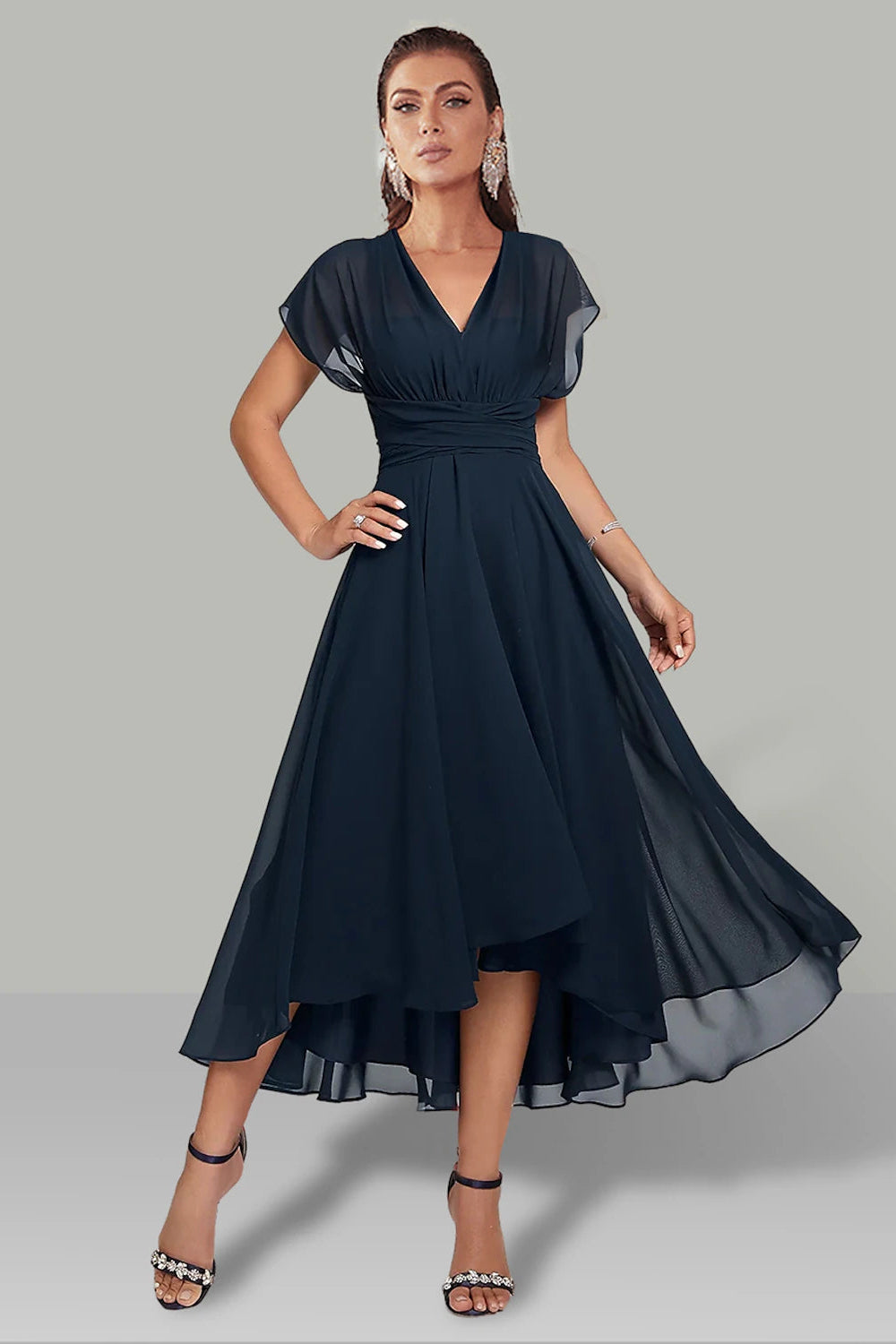 Orvindra | Women's Cocktail Dress Chiffon Midi - Navy - Image 2