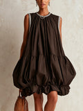 Ottoline | Women's Bubble Hem Sleeveless Mini Dress - Dark Brown - Image 1