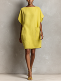 Paloma | Women's Relaxed Fit Mini Dress with Pockets - Yellow - Image 1
