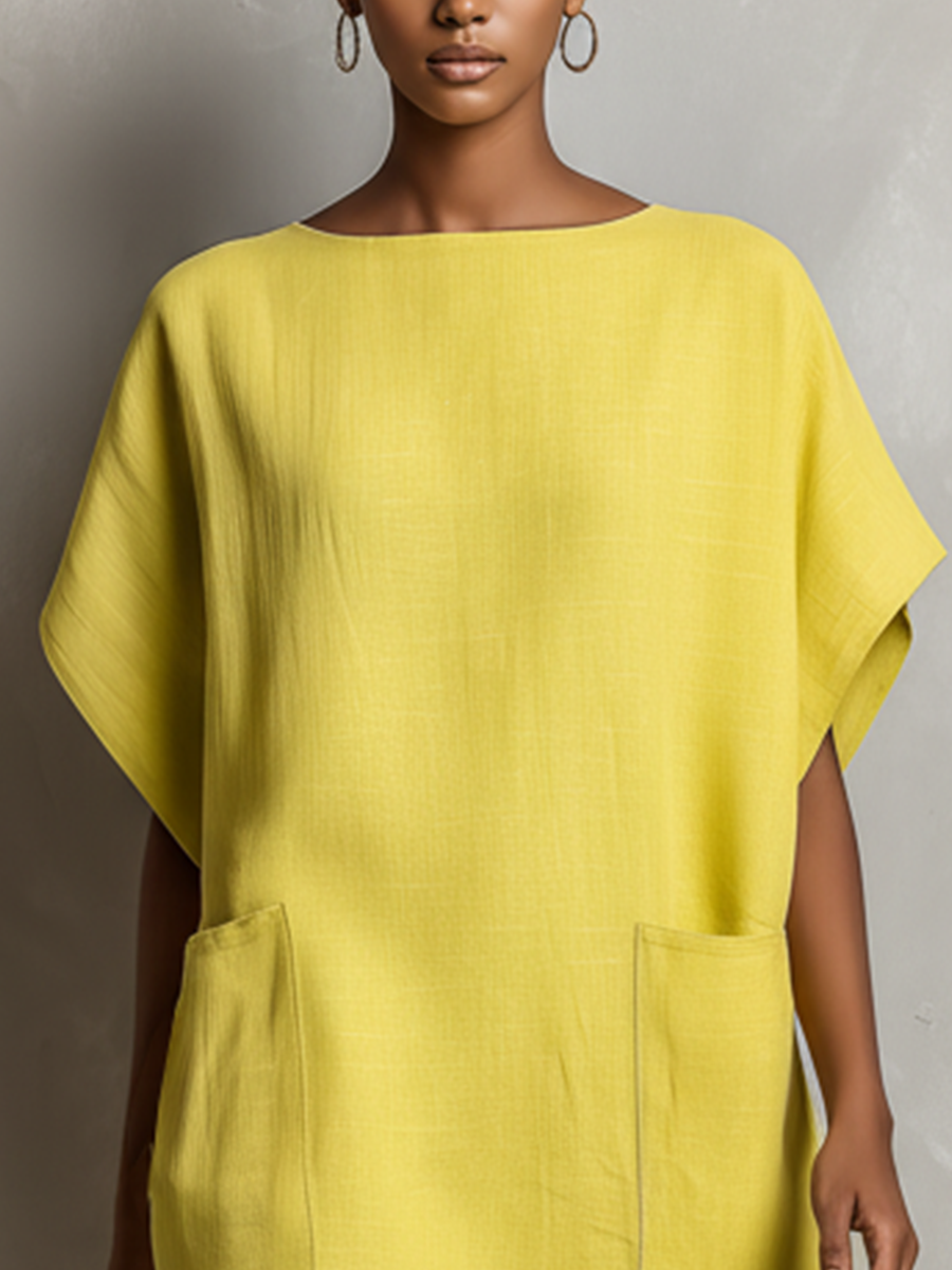 Paloma | Women's Relaxed Fit Mini Dress with Pockets - Yellow - Image 4