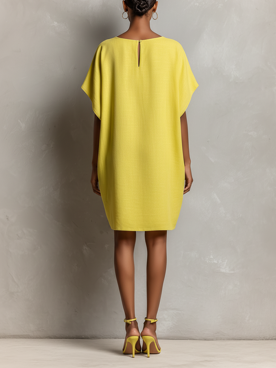 Paloma | Women's Relaxed Fit Mini Dress with Pockets - Yellow - Image 5