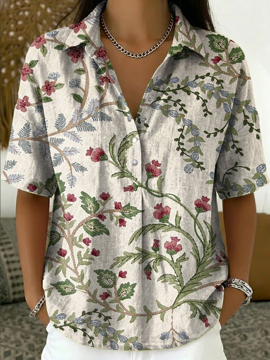 Pelindra | Women's Floral Linen Top Short Sleeve - Floral - Image 1