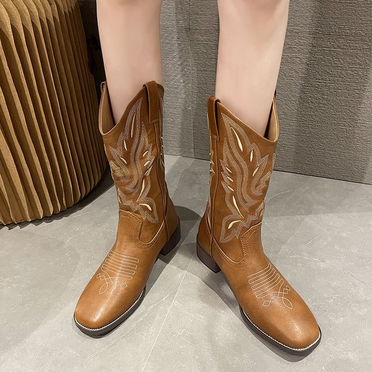 Ravelle | Women's Embroidered Western Cowboy Boots - Brown - Image 2