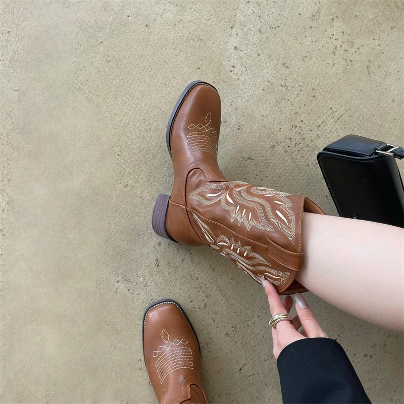 Ravelle | Women's Embroidered Western Cowboy Boots - Brown - Image 4