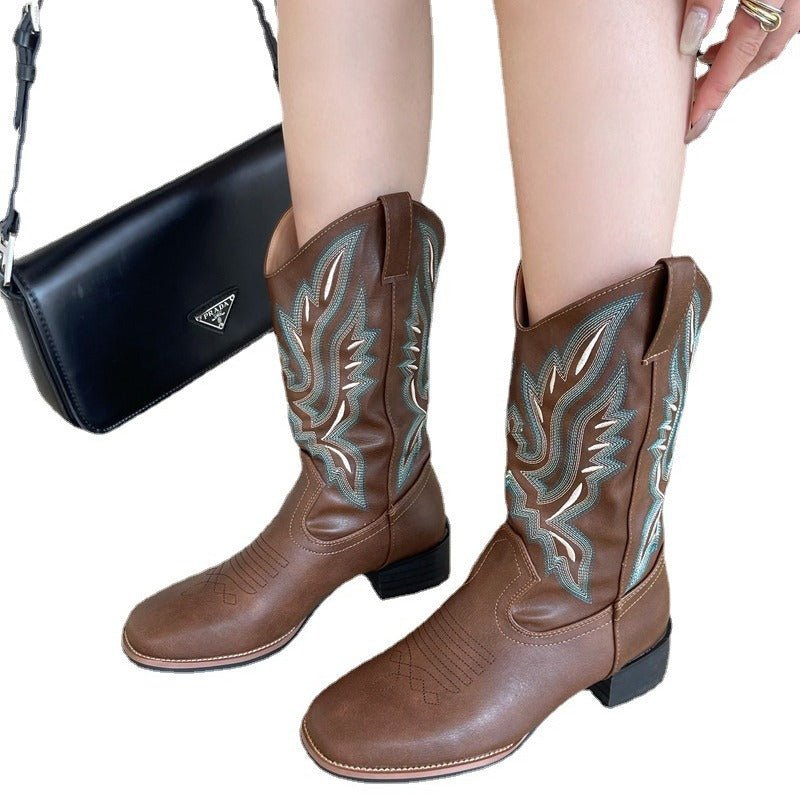 Ravelle | Women's Embroidered Western Cowboy Boots - Brown - Image 5