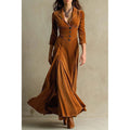 Ravenna | Women's Velvet Maxi Dress Fitted Flared - Camel - Image 1