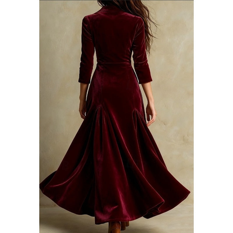 Ravenna | Women's Velvet Maxi Dress Fitted Flared - Camel - Image 4