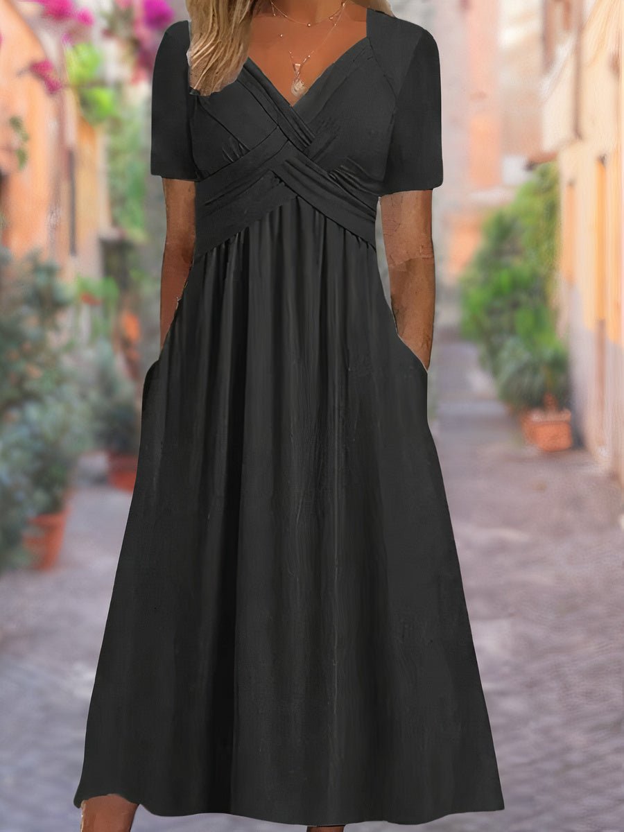 Renelle | Women's Midi Dress V-Neck Empire Waist - Black - Image 1