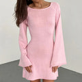 Romaine | Women's Open Back Bell Sleeve Mini Dress - Pink - Image 1