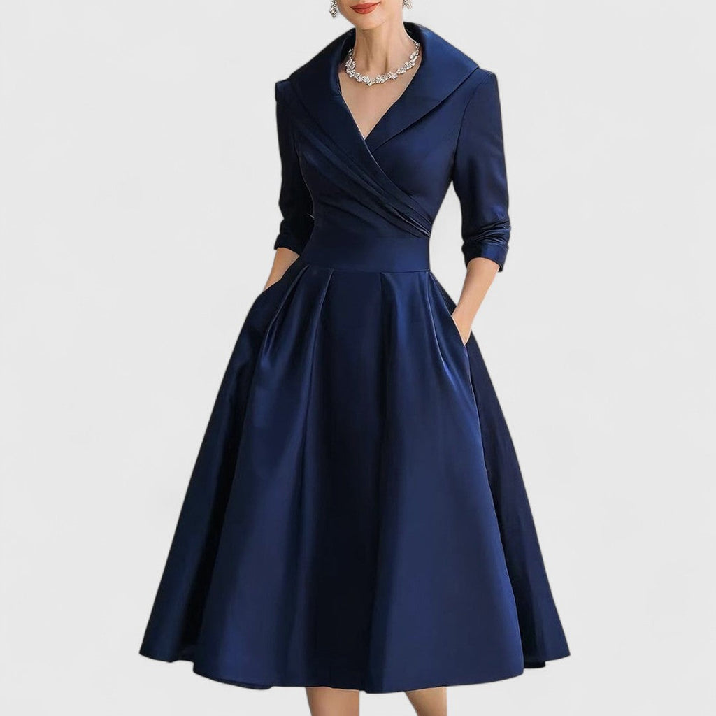 Romilda | Women's Cocktail Dress Midi A-Line - Navy - Image 1