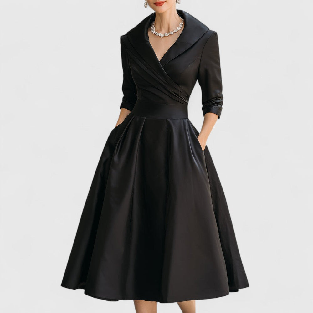 Romilda | Women's Cocktail Dress Midi A-Line - Navy - Image 2