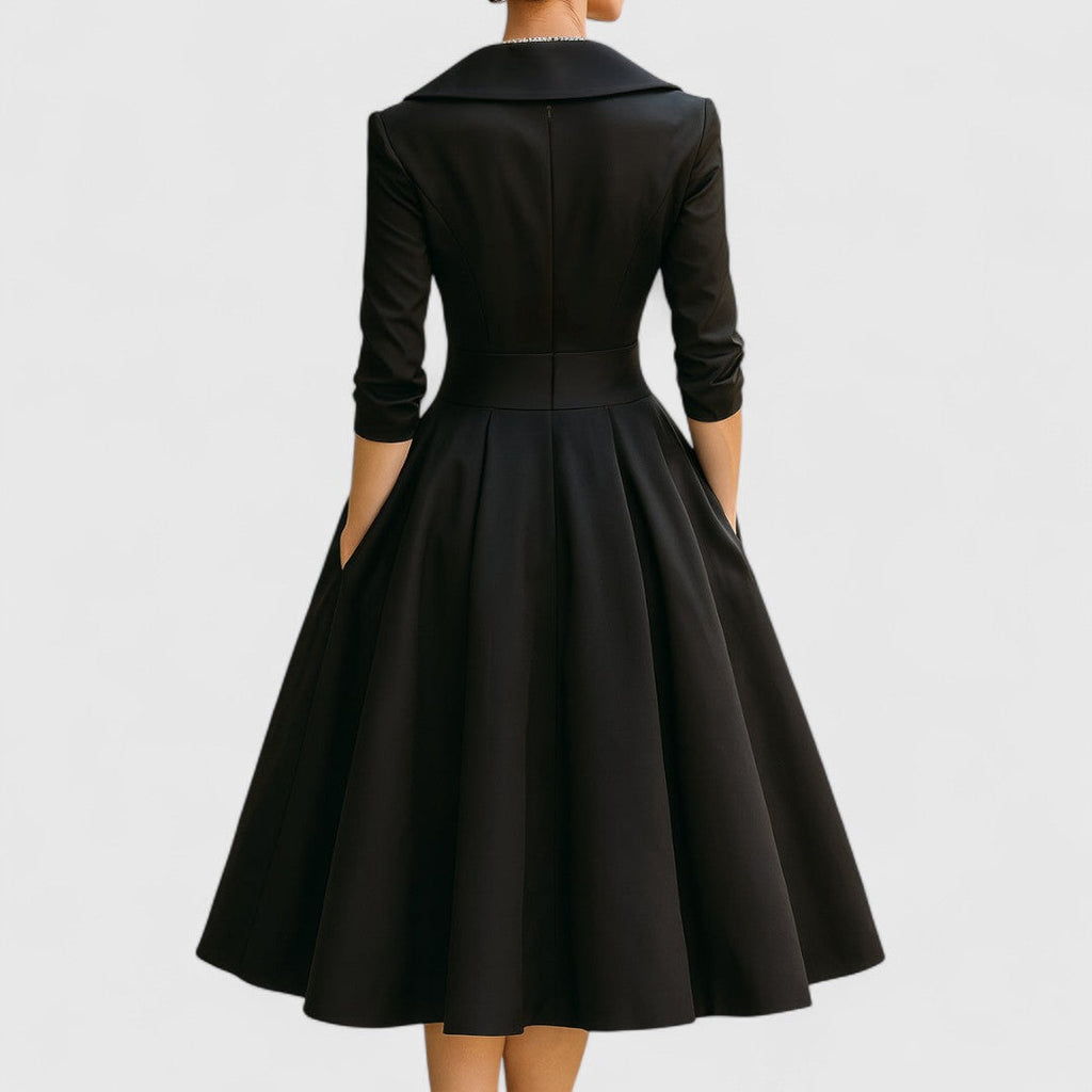 Romilda | Women's Cocktail Dress Midi A-Line - Navy - Image 8