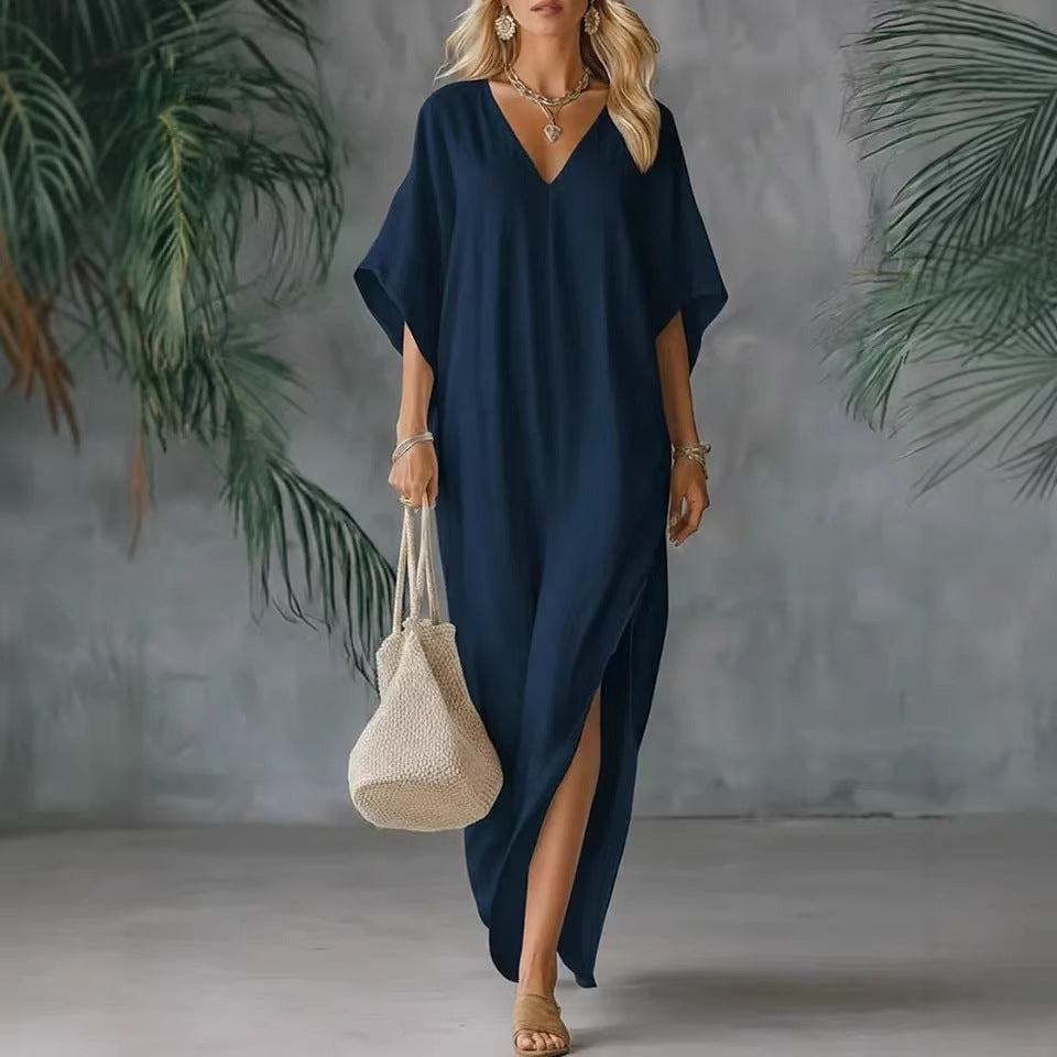 Romille | Women's Relaxed Maxi Dress Side Slit - Navy - Image 1