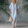 Romille | Women's Relaxed Maxi Dress Side Slit - Navy - Image 2