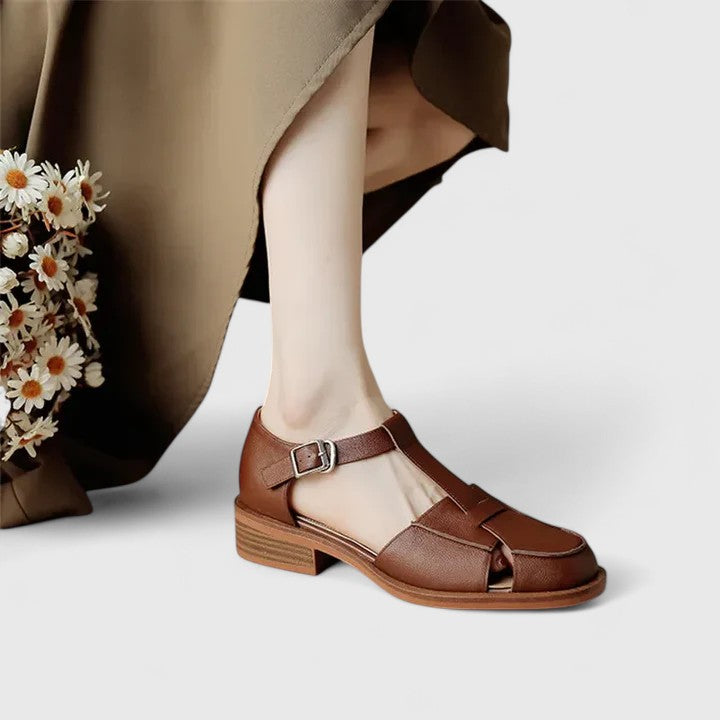 Romilly | Women's T-Strap Sandals Closed Toe Block Heel - Image 5