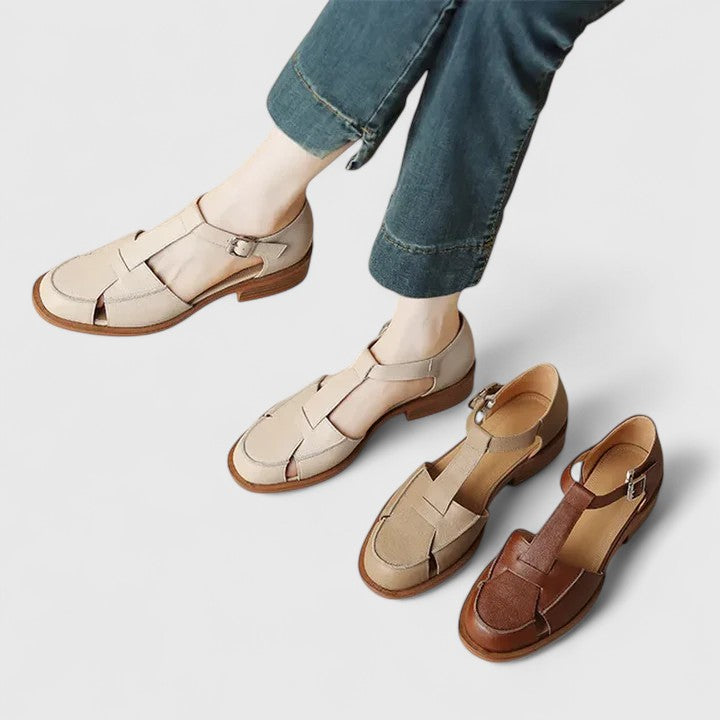 Romilly | Women's T-Strap Sandals Closed Toe Block Heel - Image 7