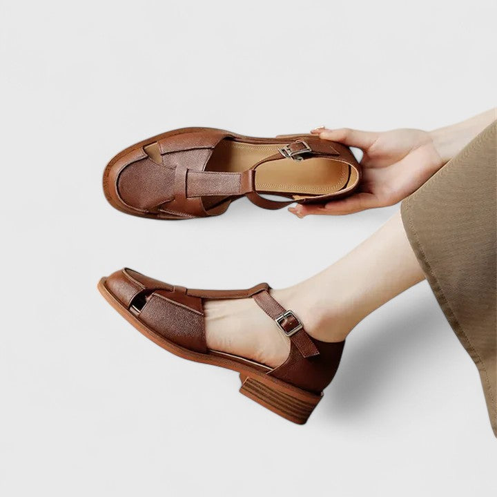 Romilly | Women's T-Strap Sandals Closed Toe Block Heel - Image 8