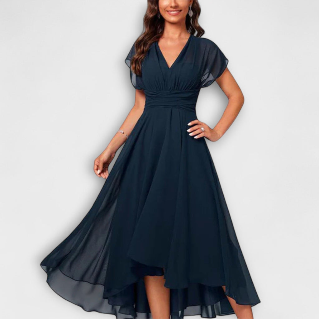 Rosalinde | Women's Chiffon Midi Dress Flutter Sleeve - Navy - Image 1