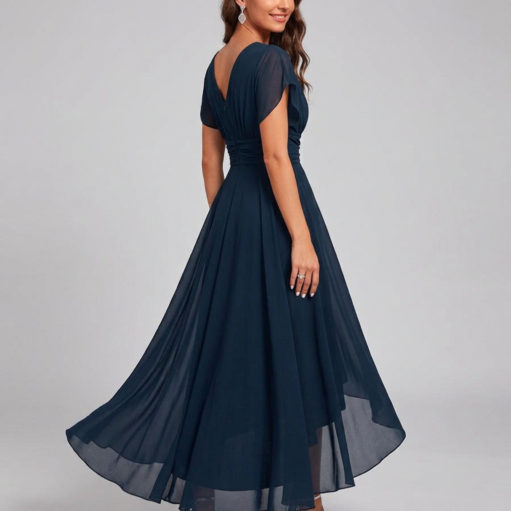 Rosalinde | Women's Chiffon Midi Dress Flutter Sleeve - Navy - Image 2
