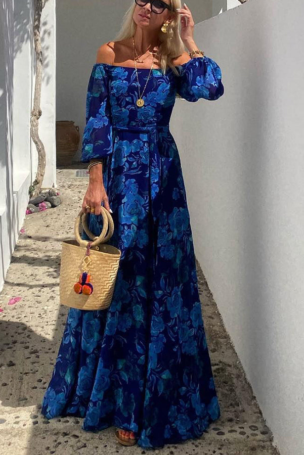 Rosamund | Women's Floral Maxi Wedding Guest Dress - Blue - Image 2