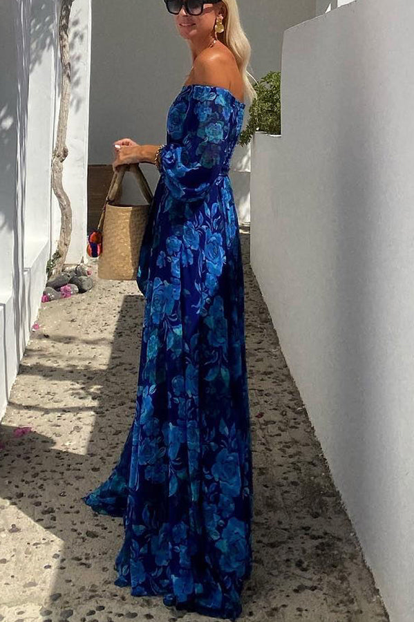 Rosamund | Women's Floral Maxi Wedding Guest Dress - Blue - Image 3