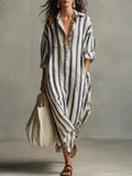Selavine | Women's Casual Summer Maxi Dress - Striped - Image 1
